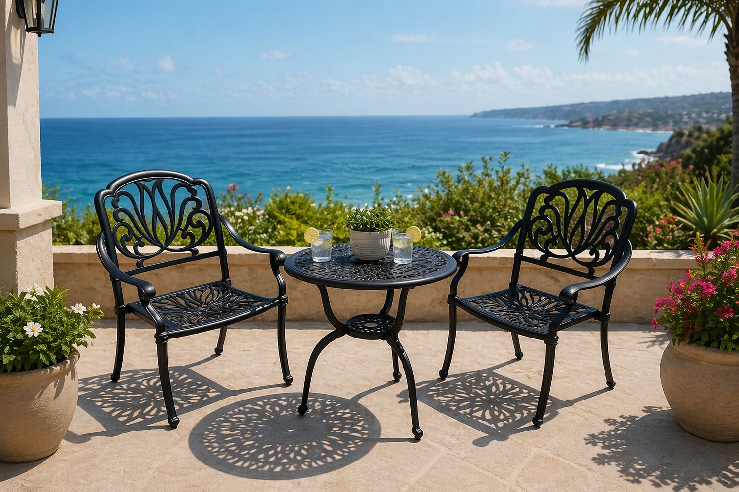 2 Seater Protea Patio  Set with 60cm Round Elizabeth Table  - BLACK