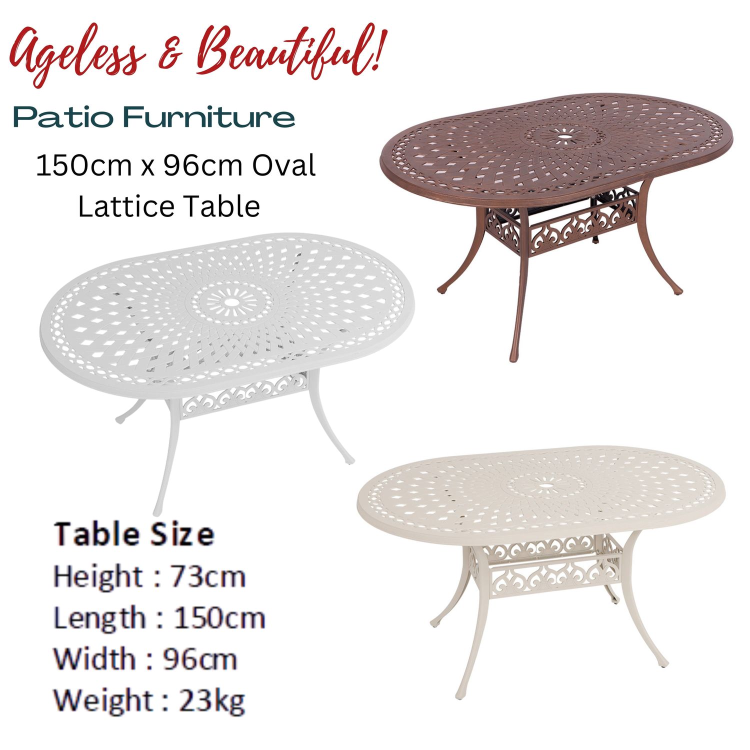 Lattice  Patio Table - 150cm x 96cm Oval - BLACK