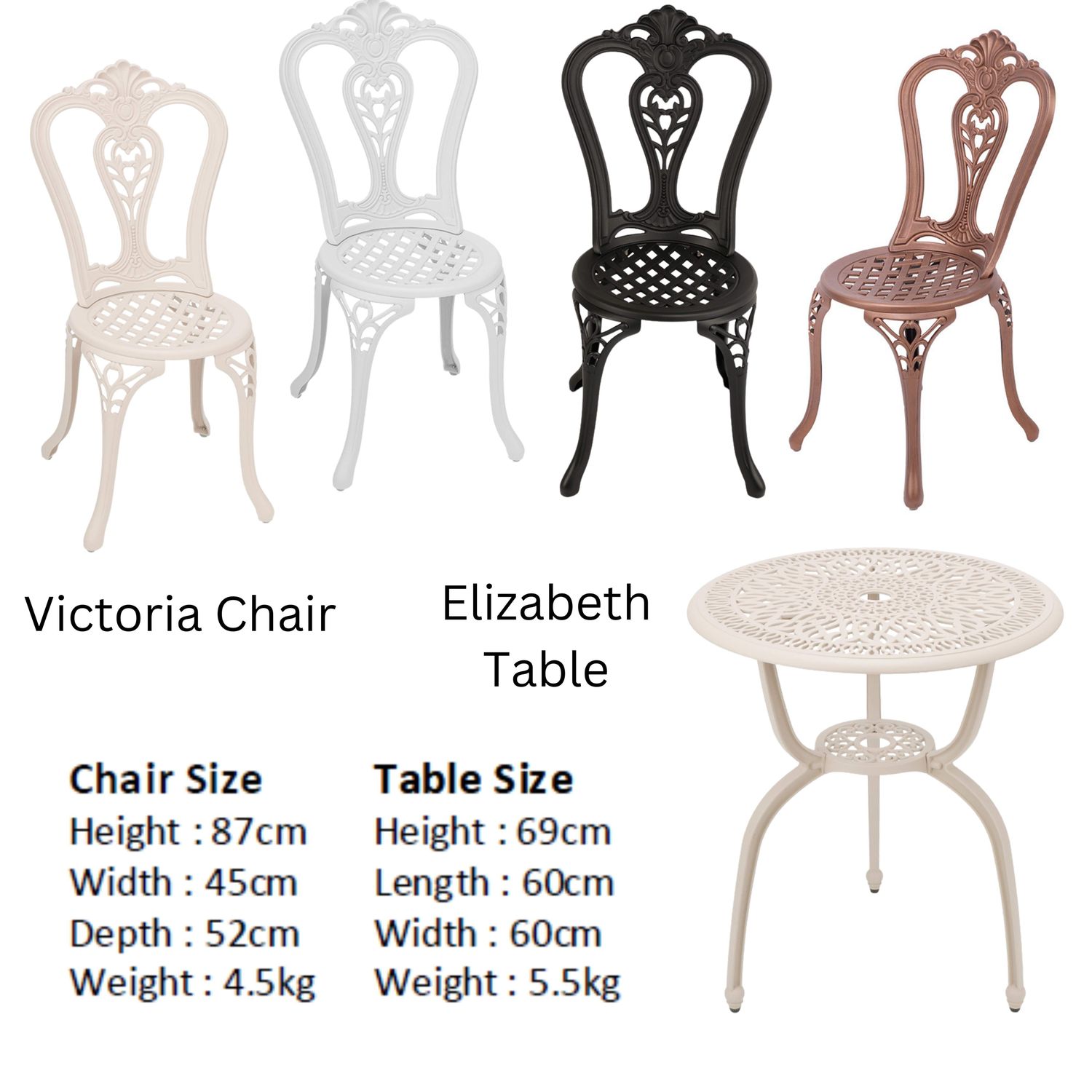 2 Seater Victoria  Patio  Set with 60cm Round Elizabeth Table  - BLACK