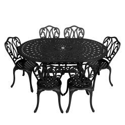 6 Seater Lisa  Patio Set with 150cm x 96cm Oval Lattice Table  - BLACK