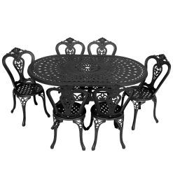 6 Seater Victoria  Patio Set with 150cm x 96cm Oval Lattice Table  - BLACK