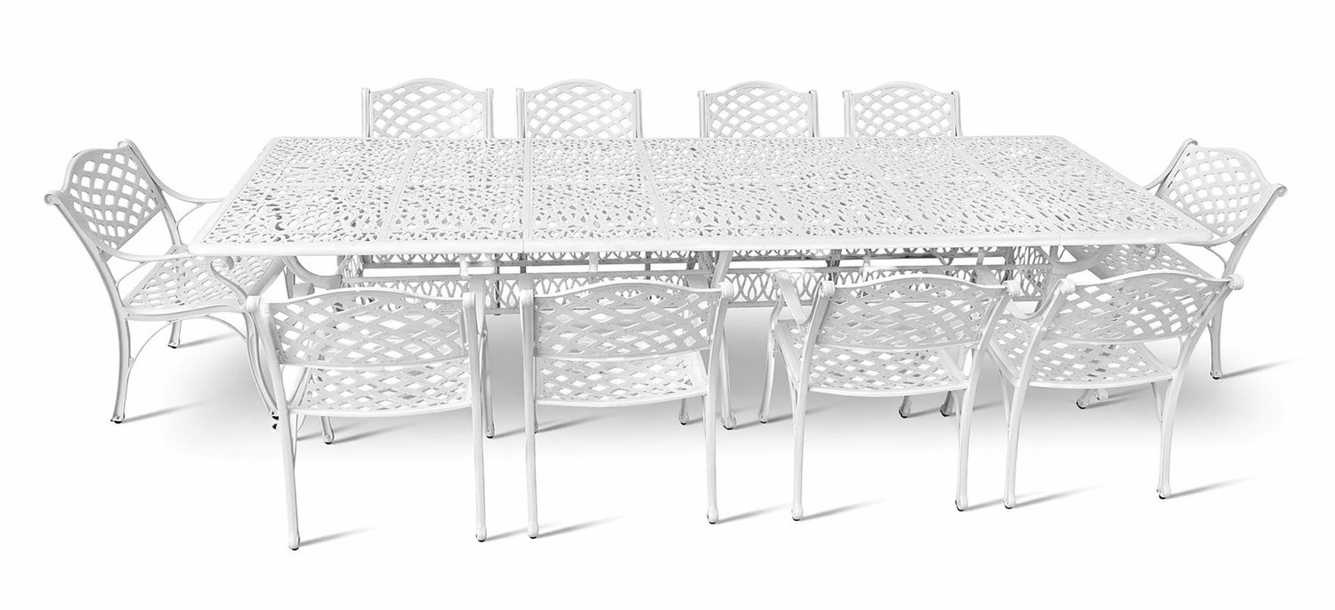 12 Seater Lattice  Patio Set with 320cm x 110cm  Elizabeth Table - WHITE