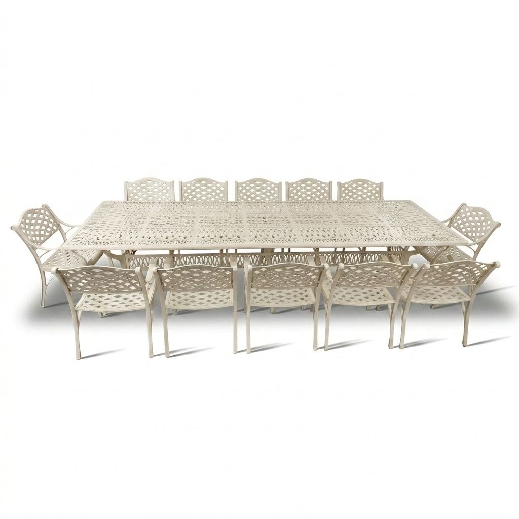 12 Seater Lattice  Patio Set with 320cm x 110cm  Elizabeth Table - SAND