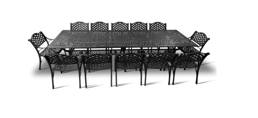 12 Seater Protea  Patio Set with 320cm x 110cm  Lattice Table - BLACK