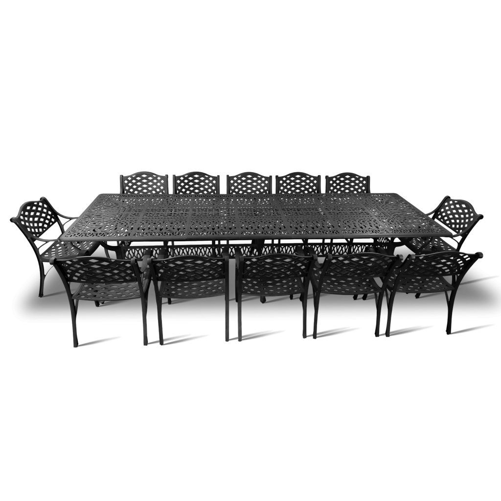 12 Seater Lattice  Patio Set with 320cm x 110cm  Elizabeth Table -BLACK