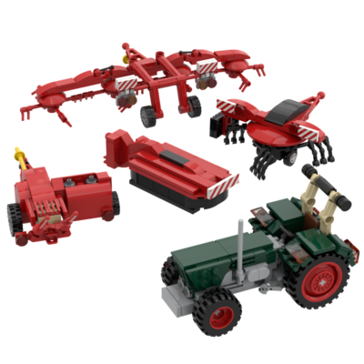 Traktor "DTZ" mit vier Maschinen, 530+ Klemmbausteine