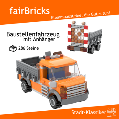 fairBricks Baustellenfahrzeug mit Anhänger, 286+ Klemmbausteine
