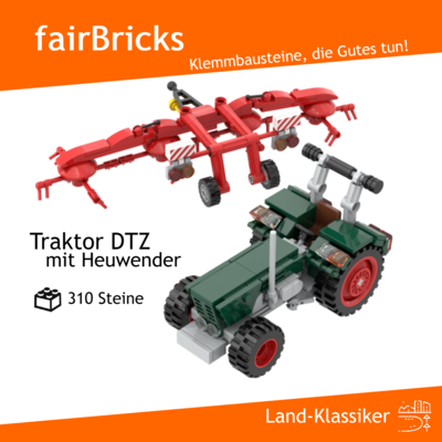 fairBricks Traktor DTZ mit Heuwender, 310+ Klemmbausteine