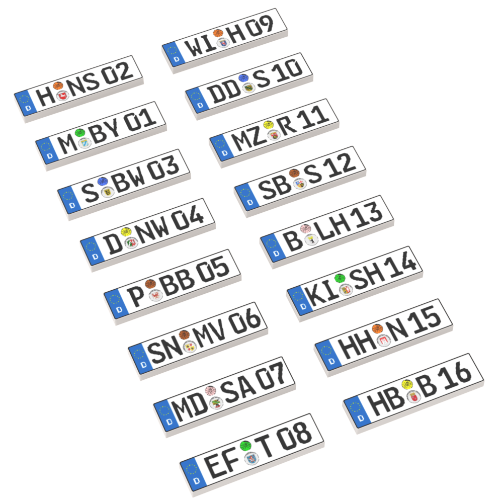 Kennzeichen aus Klemmbausteinen | alle 16 Bundesländer | 32 Tiles