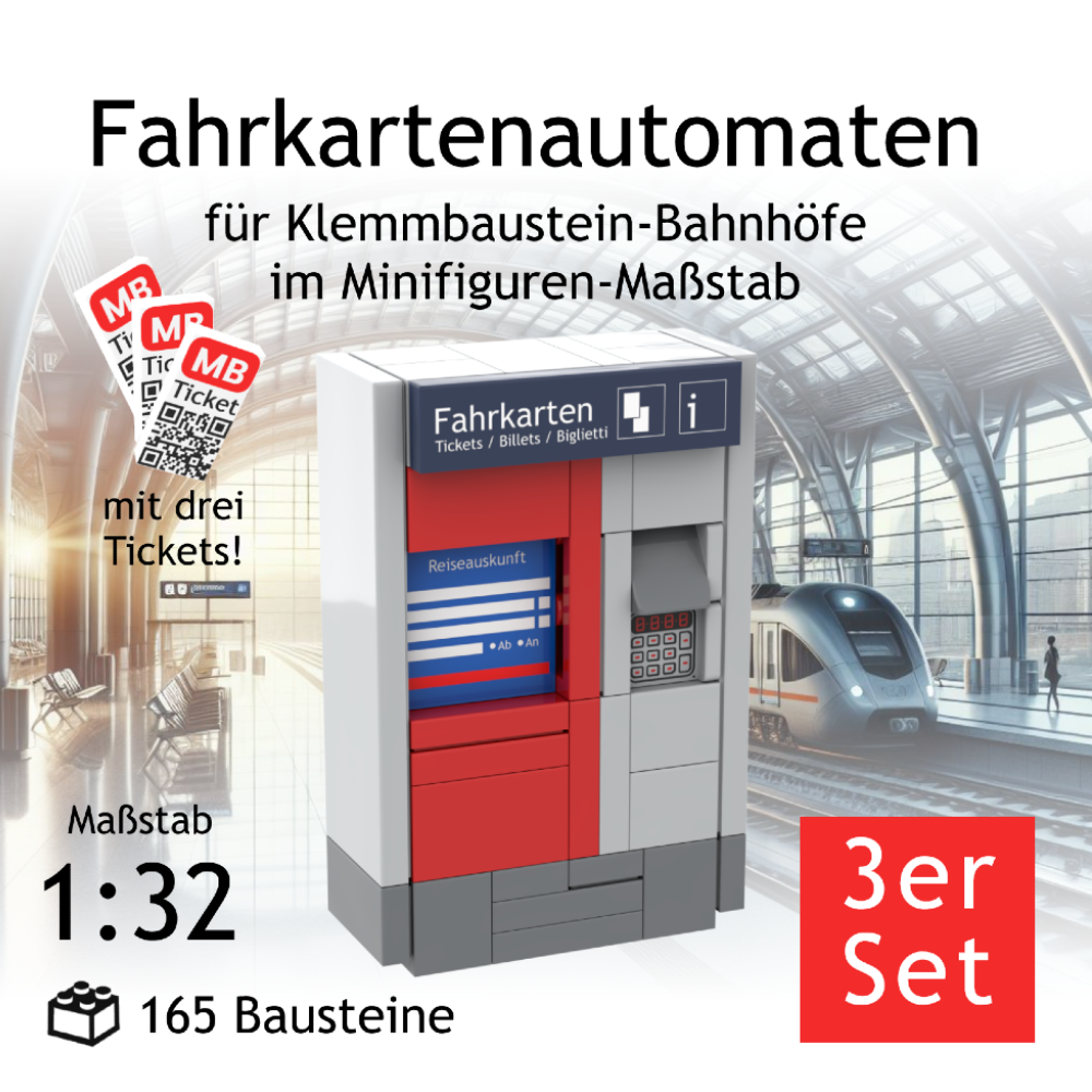 Fahrkartenautomat DB 3er Set mit Prints, 150+ Klemmbausteine