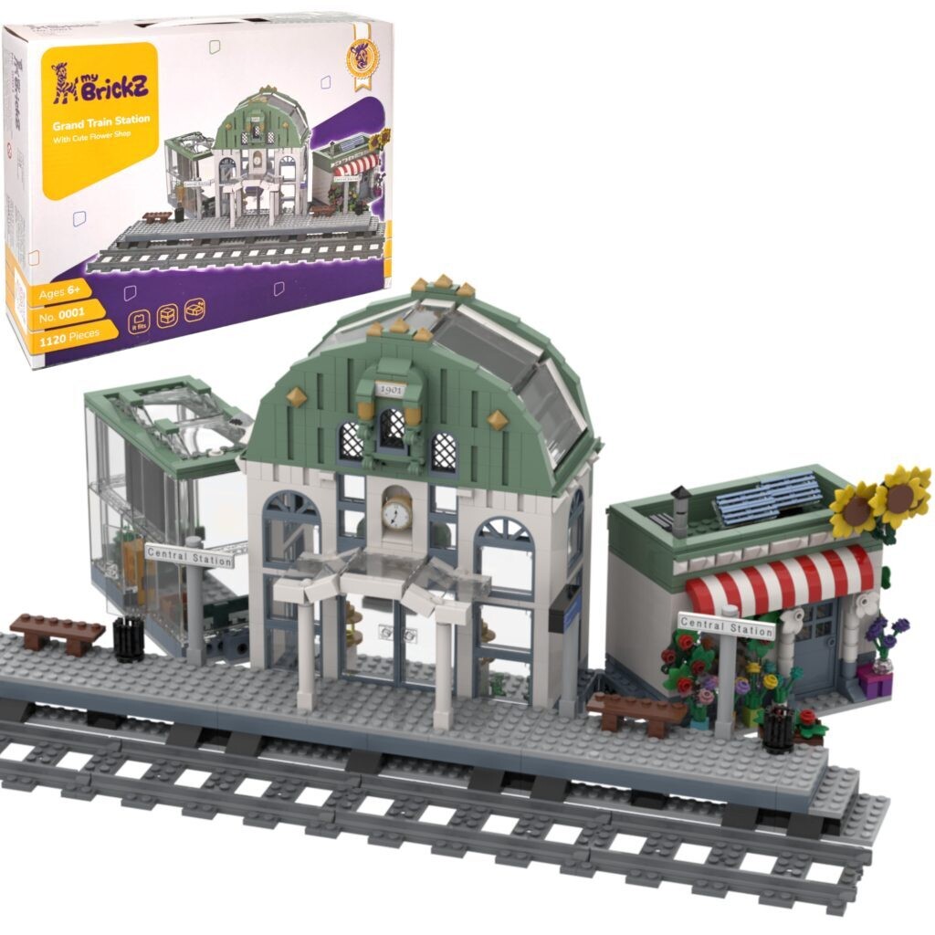 MyBrickZ Großer Bahnhof mit Blumenladen