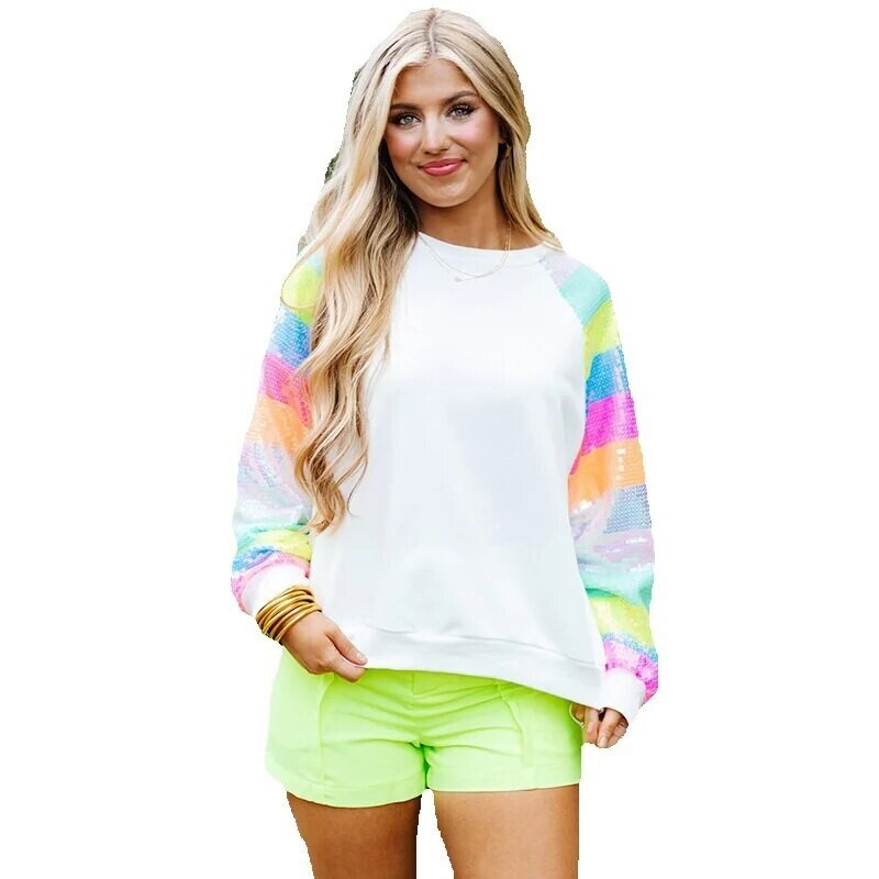 Personlig paljett med rund hals og langermet topp