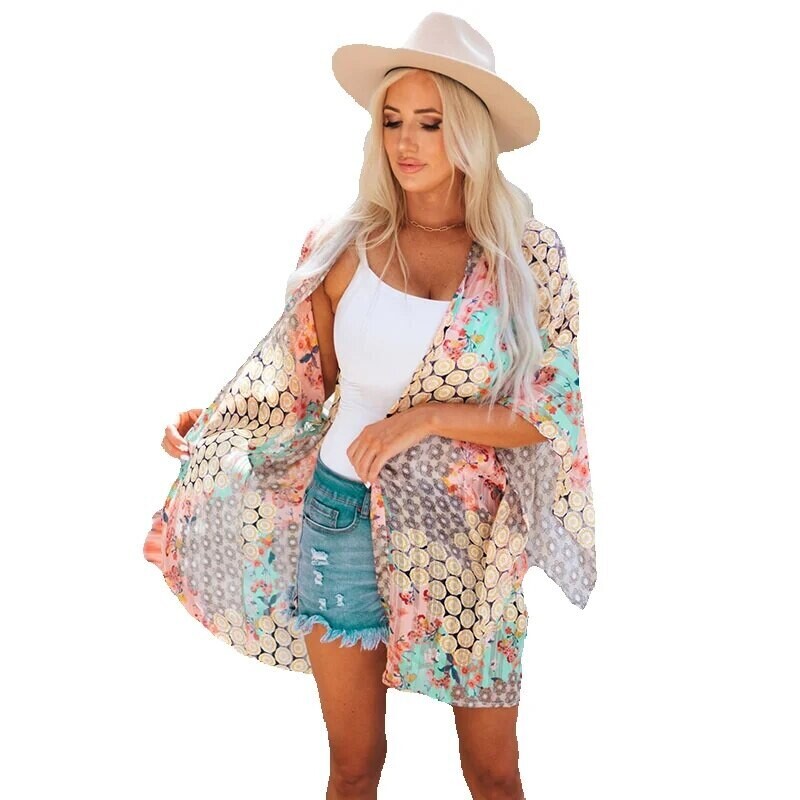 Fargerik lett skjorte stil Beach Cover Up