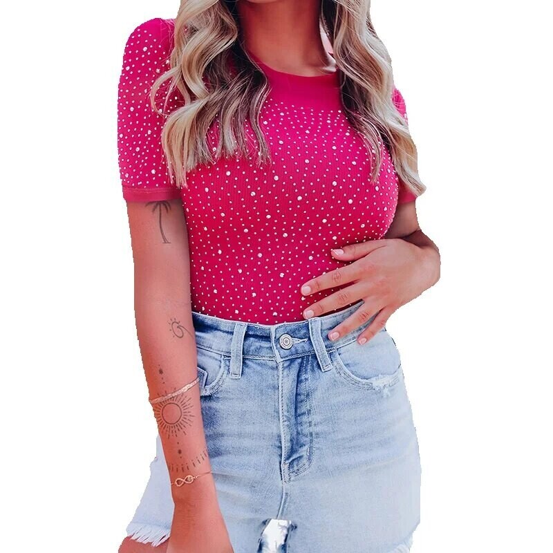 Sommer tynn bodysuit personlig Rhinestone Pullover