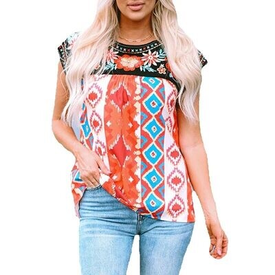 Etnisk stil geometrisk blomsterbroderi-genser