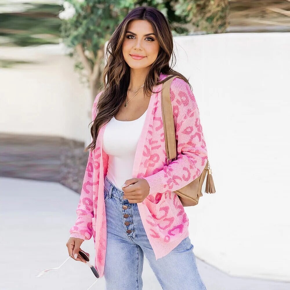 Animal Print Leopard Cardigan Genser