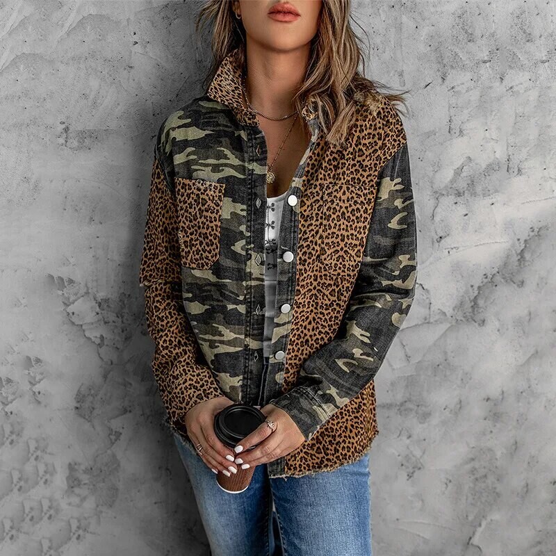 Leopardmønster Camo Patch Coat