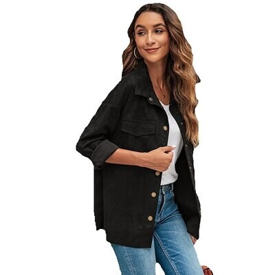 Ensfarget semsket skinnjakke med knapp