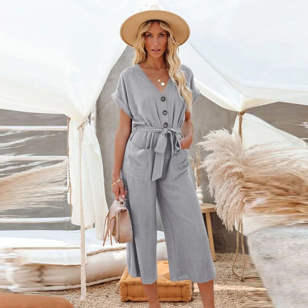 Kortermet jumpsuit med snøring i midjen