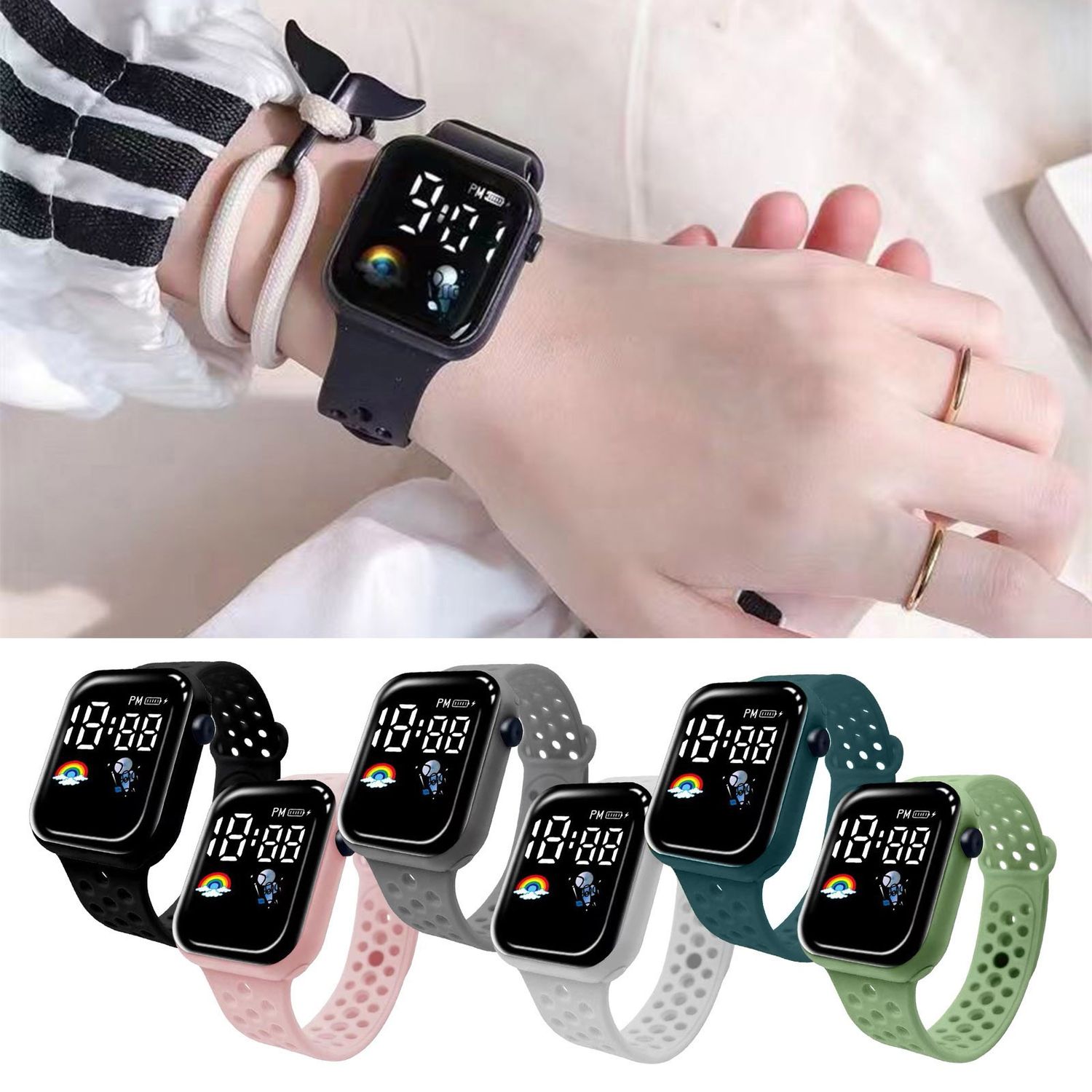 Children'S Led Digital Watch Digital Silicone Strap Cartoon Waterproof Luminous Sports Football Children'S Electronic Watch