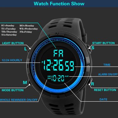 Men Digital Sports Watch Waterproof Casual Luminous Stopwatch Alarm Simple Army Watch for Running Climbing Fishing