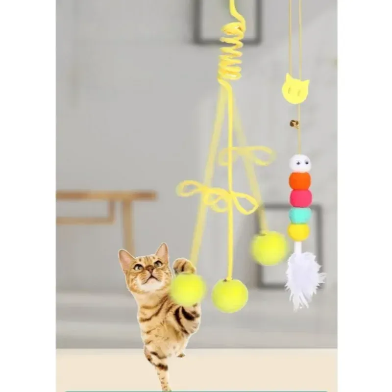 Pet Toy Interactive Cat Toys Funny Cat Stick Spring Rope Ball Plush Toy Interactive Play Training Toys Cats Supplies