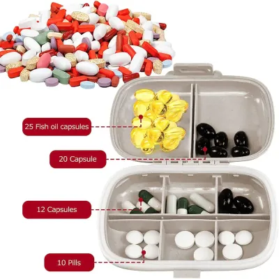 Travel Pill Organizer, 8 Compartments Portable Pill Case, Small Pill Box for Pocket Purse Portable Medicine Vitamin Container