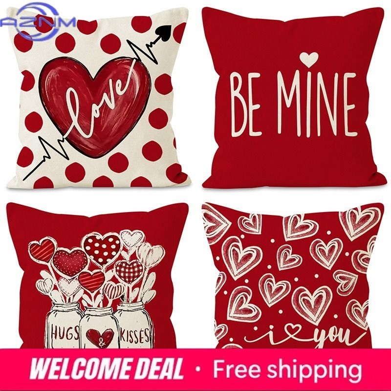 Valentine's Day Love Heart Print Home Decor Pillowcase Bedroom Living Room Sofa Decoration Polyester Cushion Cover with Zipper