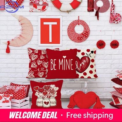 Valentine's Day Love Heart Print Home Decor Pillowcase Bedroom Living Room Sofa Decoration Polyester Cushion Cover with Zipper