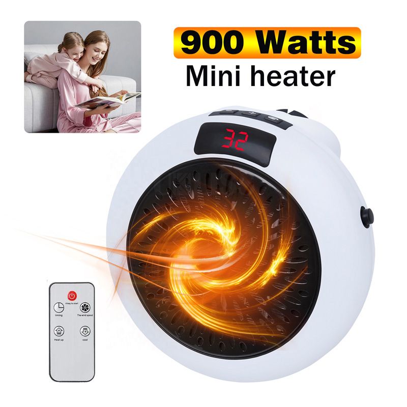 Electric Portable Heater Mini Wall Mount Home Office Desktop Warm Air Heater Warmer Fan Silent Remote Fast Heat Thermostat