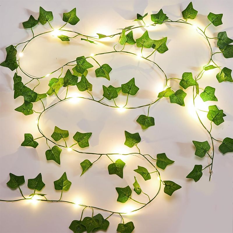 2m Silk Green Leaf Ivy Vine LED String Lights Artificial Plant Decoration for Home Wedding Hanging Garland Fake Creeper