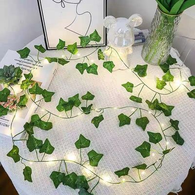 2m Silk Green Leaf Ivy Vine LED String Lights Artificial Plant Decoration for Home Wedding Hanging Garland Fake Creeper