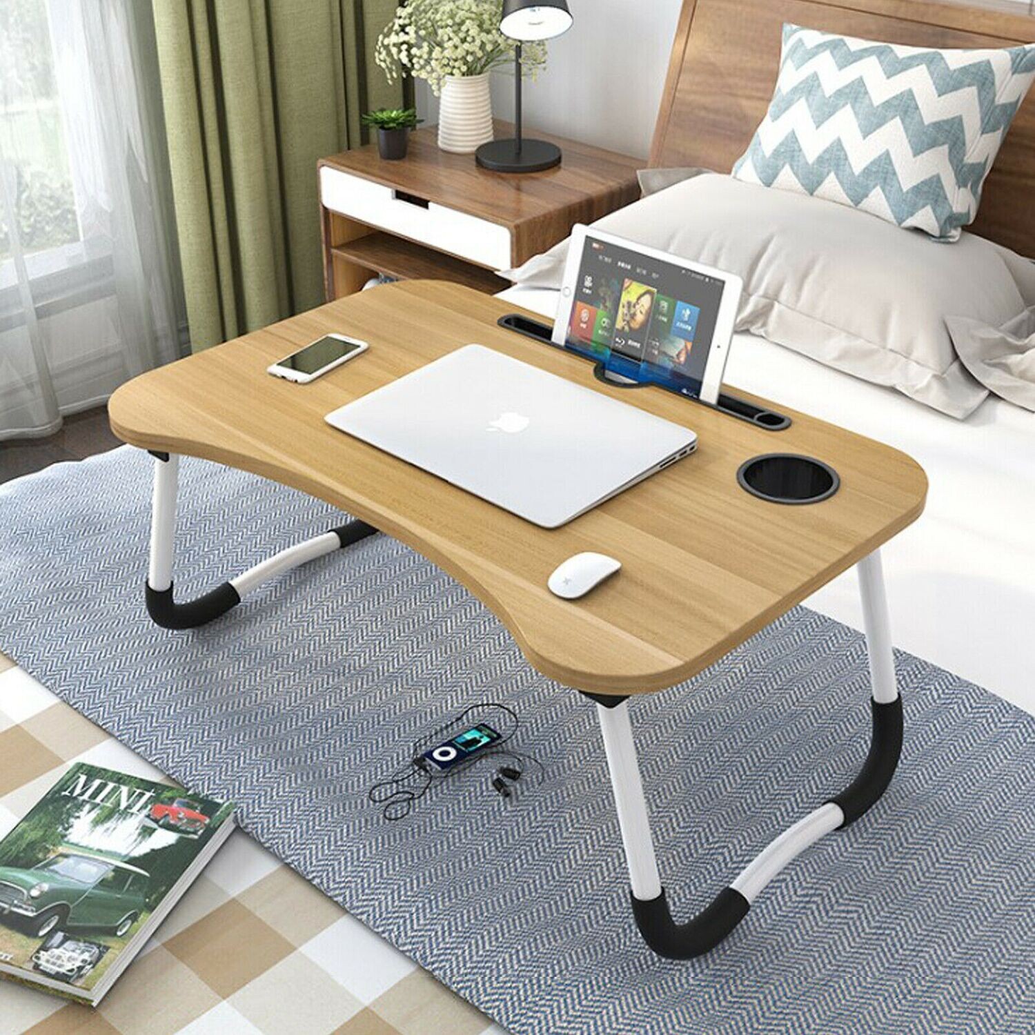 Adjustable Portable Folding Laptop Table Notebook Desk Trolley Sofa Bed Tray