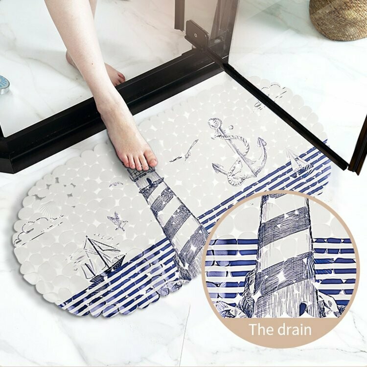 Navy Design: Oval Shape Bathtub Mat