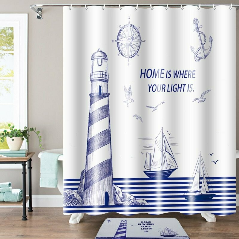 Polyester Shower Curtain: Navy Design