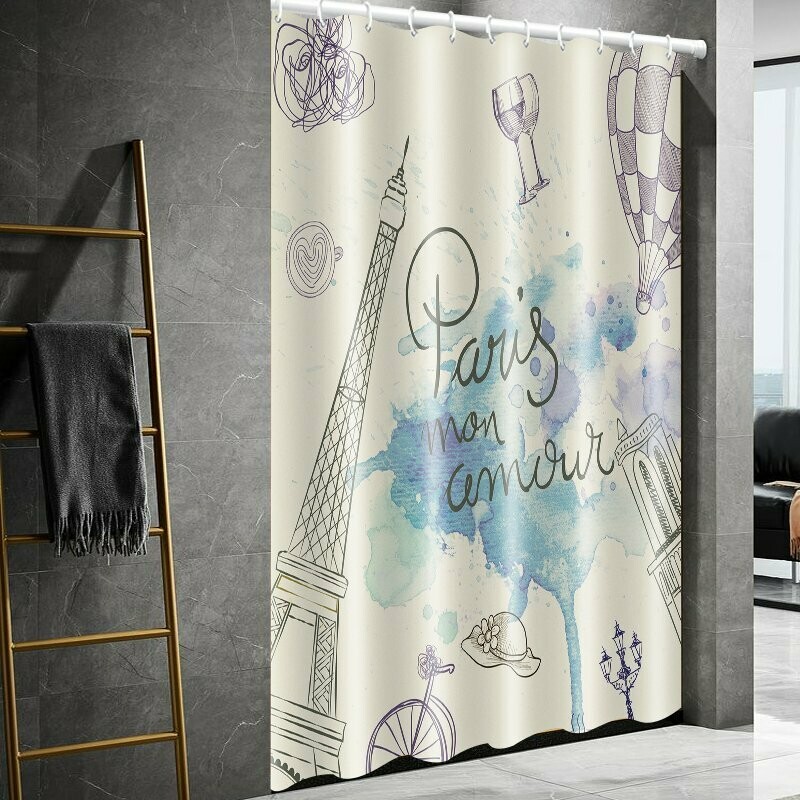 Tower Design: shower curtain 5-pc polyester set with rugs and hooks .