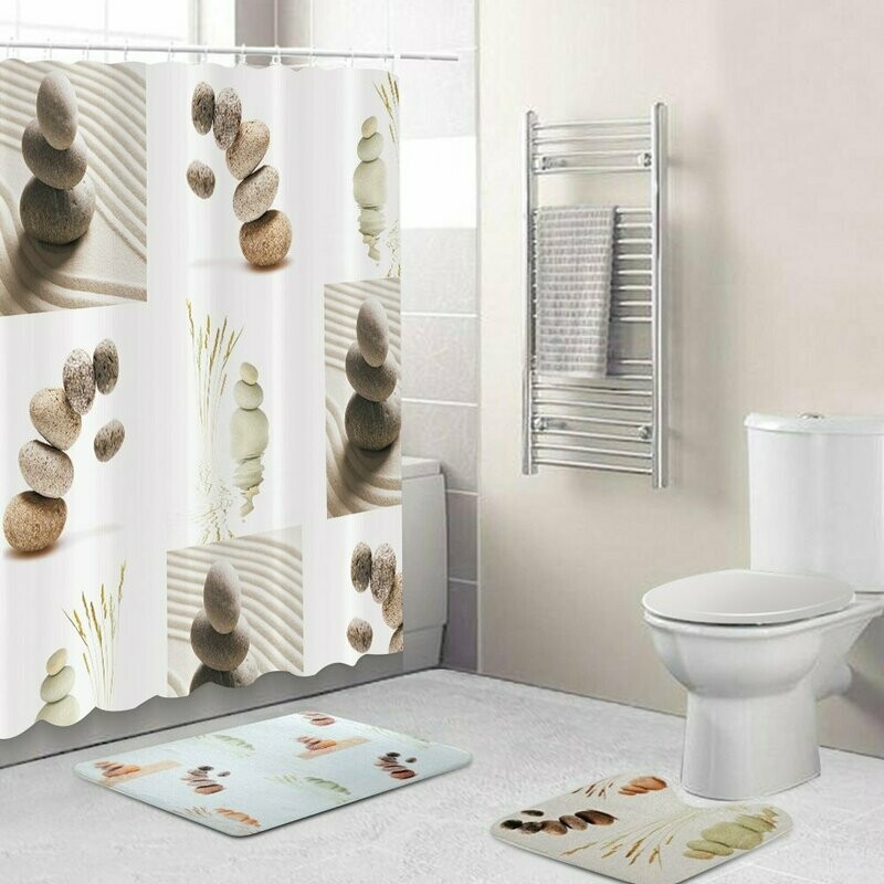 Stone Design: shower curtain 5-pc polyester set with rugs and hooks .
