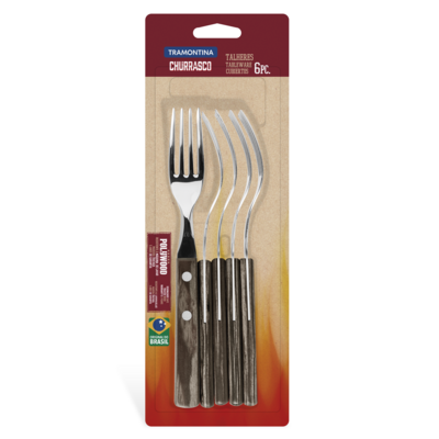 6 ცალი ჩანგალი CHURRASCO, ყავისფერი Polywood ტარი