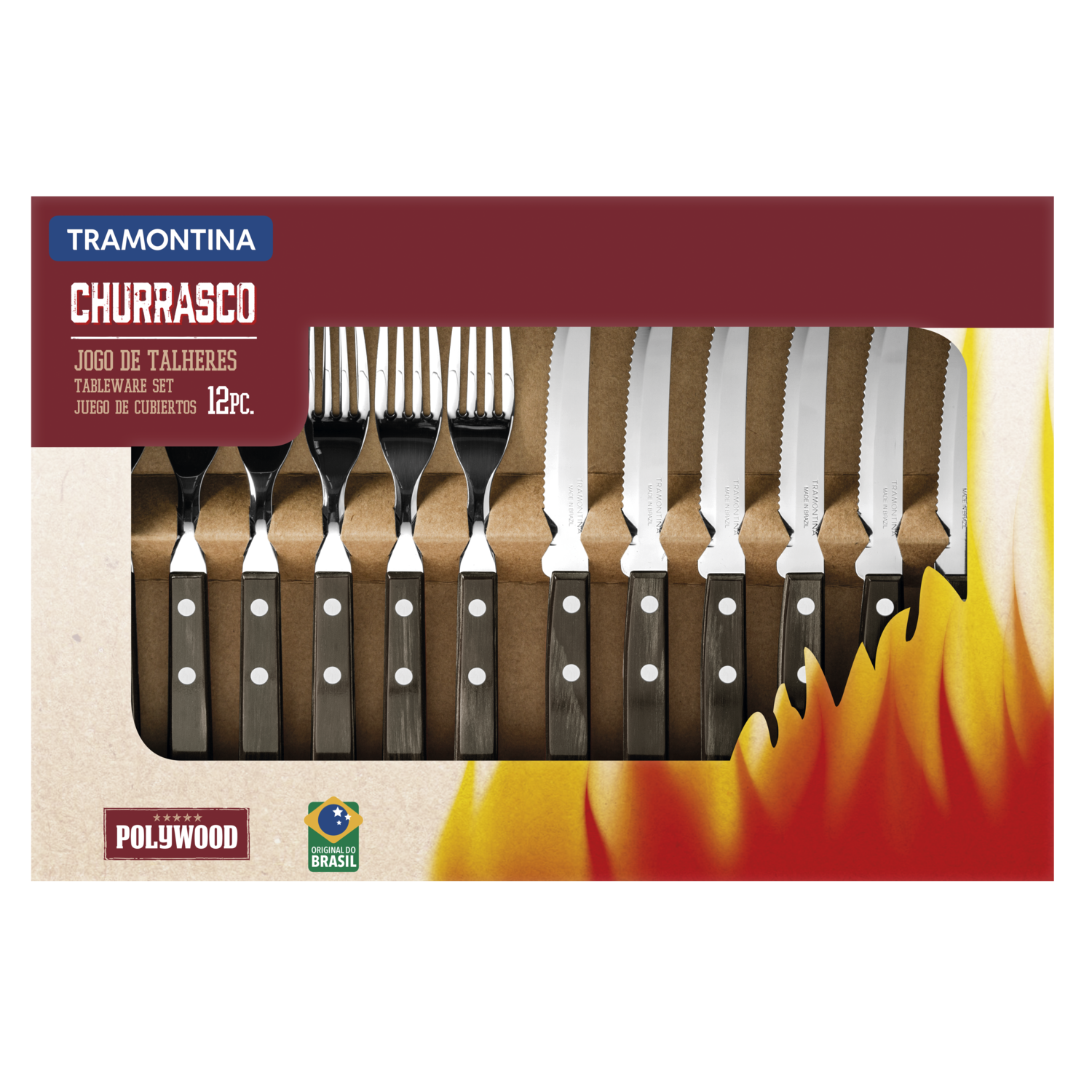 BBQ ნაკრები CHURRASCO, 12 ნაჭერი, ყავისფერი Polywood ტარი