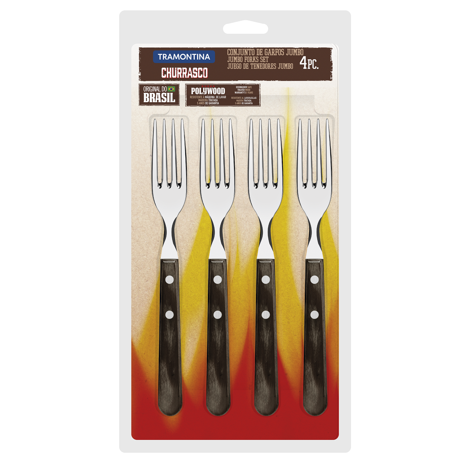 BBQ Jumbo ჩანგლების ნაკრები CHURRASCO, 4 ნაჭერი, ყავისფერი Polywood ტარი