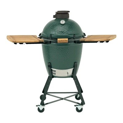 კერამიკული ნახშირის გრილი Big Green Egg Medium ინტEGGრირებული სადგამითა და აკაციის დასაკეცი თაროებით