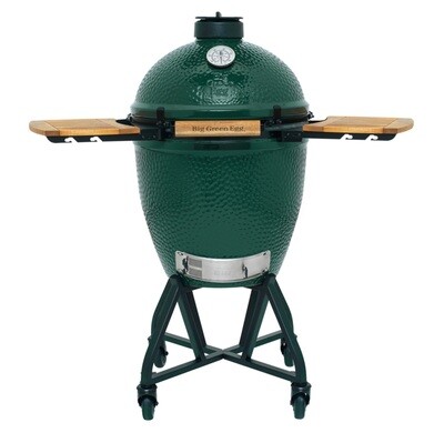 კერამიკული ნახშირის გრილი Big Green Egg Large ინტEGGრირებული სადგამითა და აკაციის დასაკეცი თაროებით