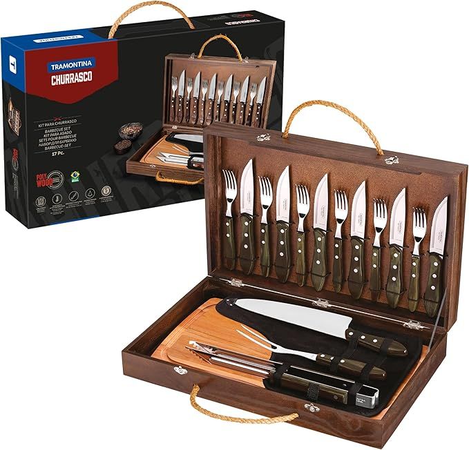 Tramontina სტეიკის ნაკრები, ყავისფერი Pollywood ტარით, 17 ნაჭერი