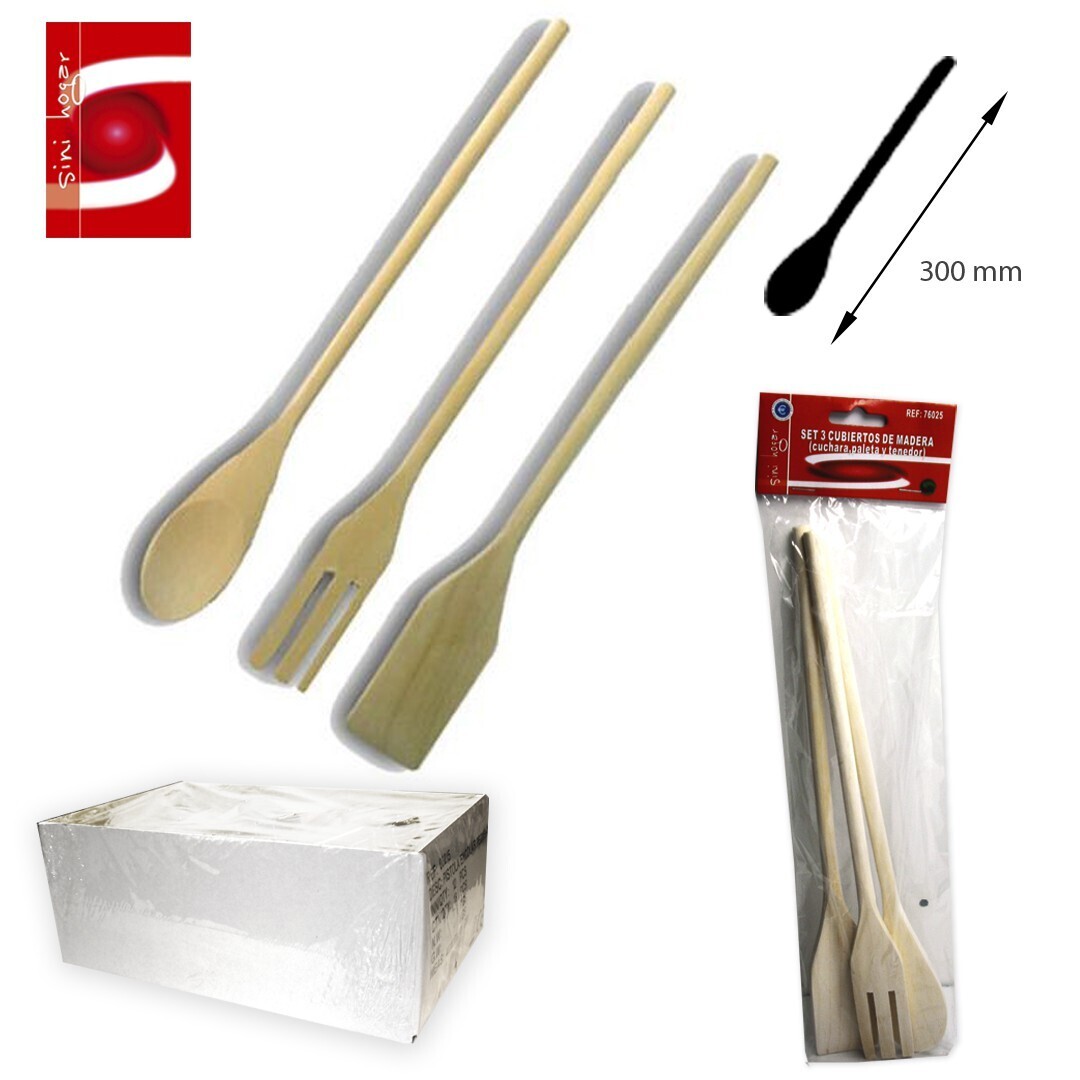 Set de 3 cubiertos de Madera (Cuchara,paleta y tenedor)