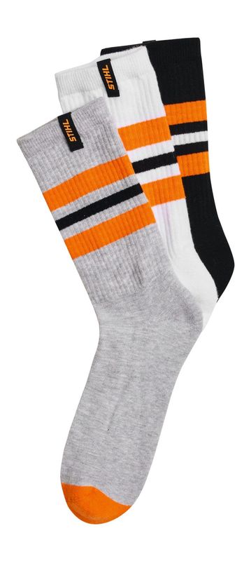 STIHL Socken 3er-Set STRIPES (schwarz / weiß / grau)