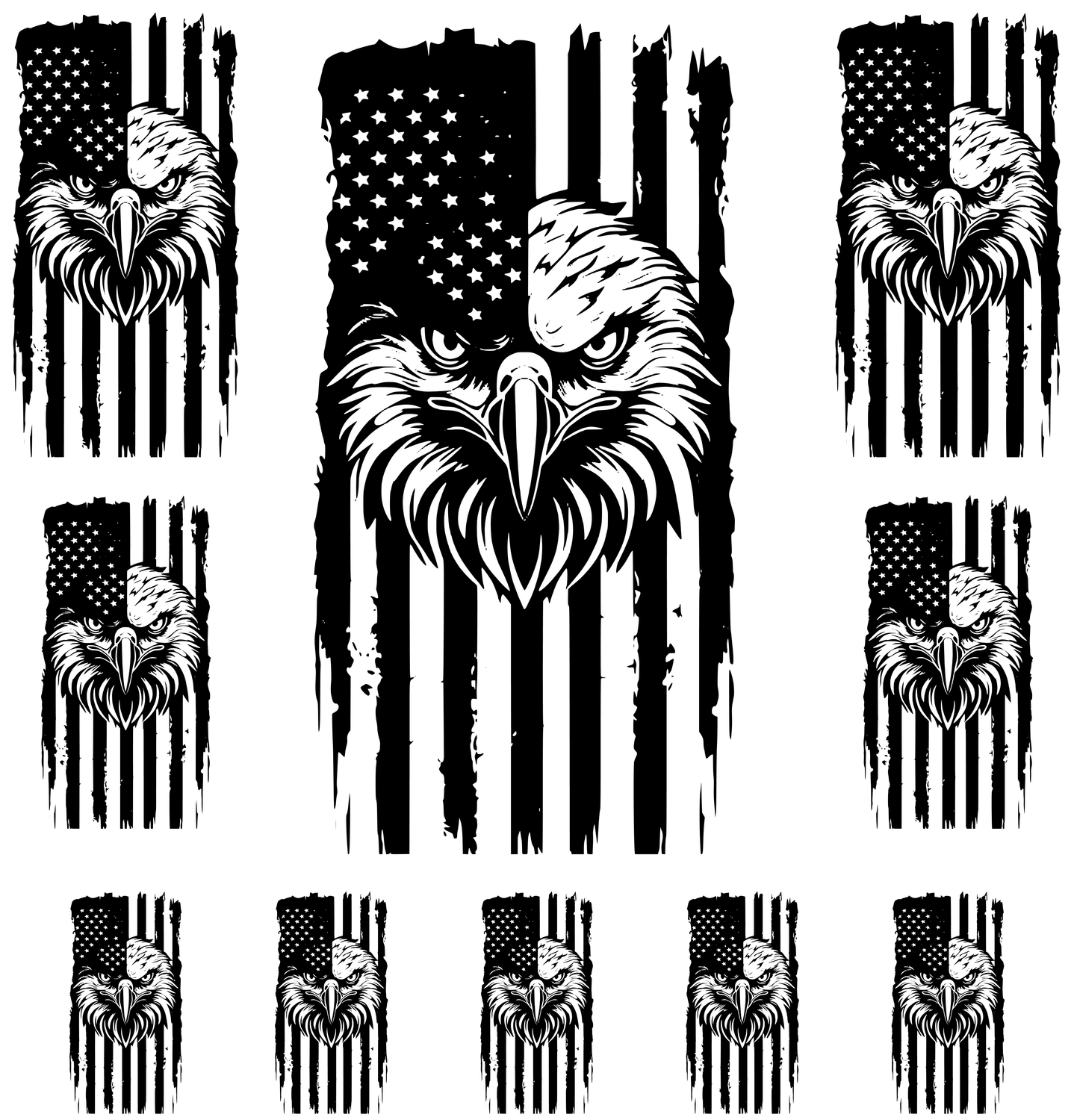 10PC Eagle on American Flag Waterproof Vinyl Stickers