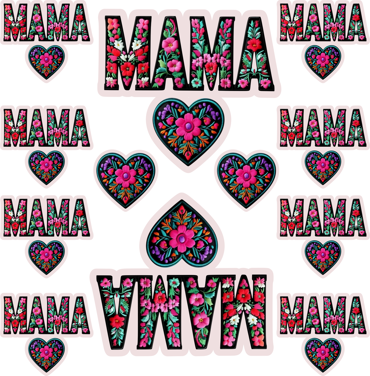 12pc Mama with Heart covered Flowers Waterproof Vinyl Stickers