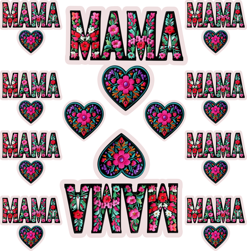 12pc Mama with Heart covered Flowers Waterproof Vinyl Stickers