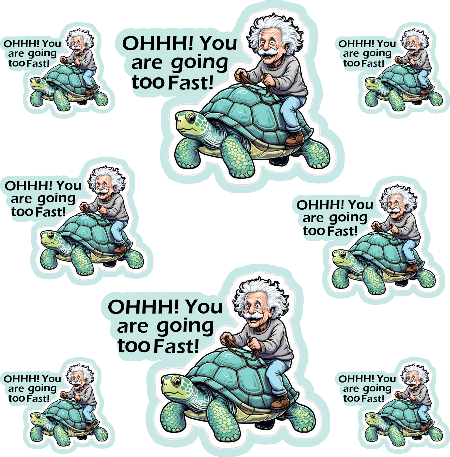 8pc Scientist Riding Fast Turtle Waterproof Vinyl Stickers