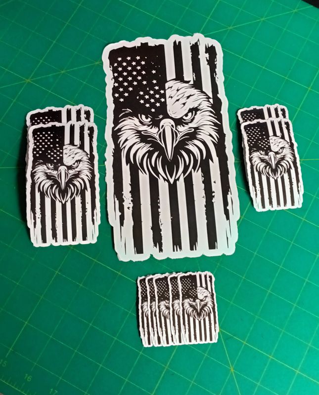 10PC Eagle on American Flag Waterproof Vinyl Stickers